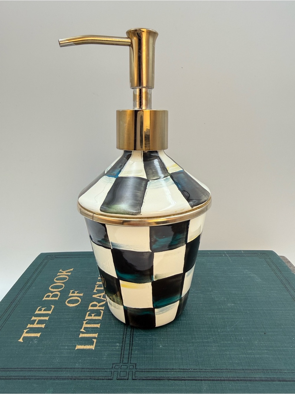 MACKENZIE CHILDS COURTLY CHECK ENAMEL SOAP DISPENSER (Please Read)